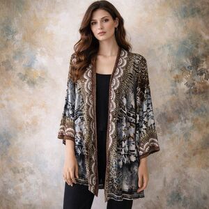 Frime Vintage Women’s Asymmetrical Kimono Art To Wear Hippie Western Boho Sz S/M